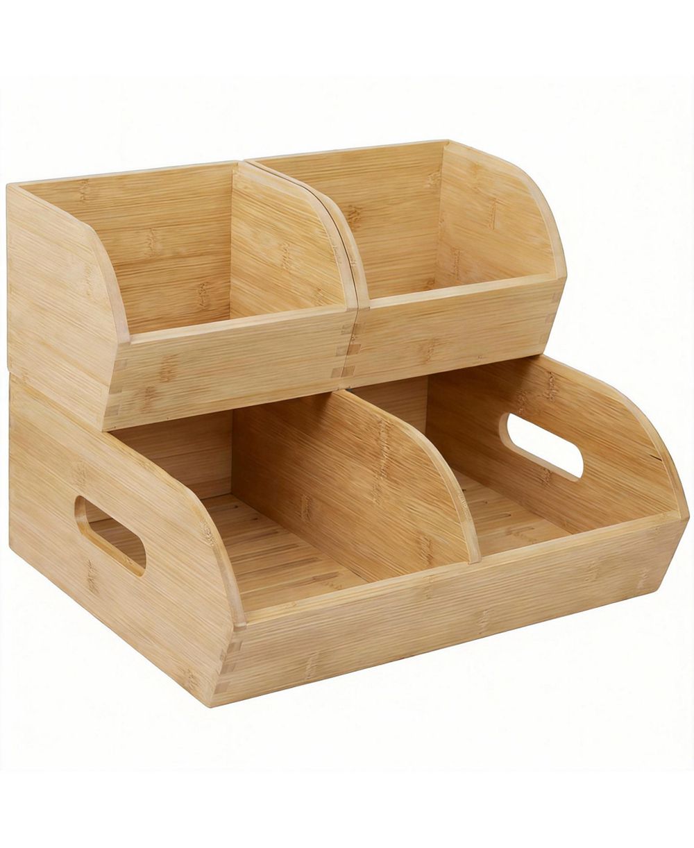 YIGII Bamboo Ventilated Potato Onion Storage Bins - Stackable, Multi-Purpose