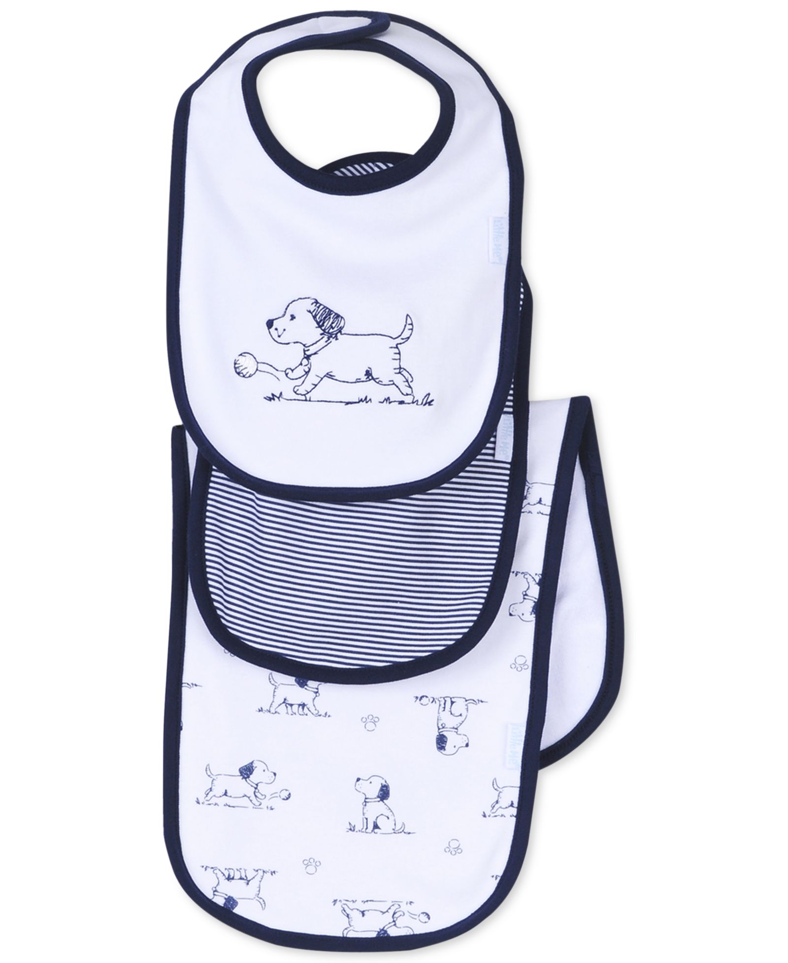 Детский набор Little Me Baby Boys 3-Piece Puppy Toile Bib and Burp Cloth Set