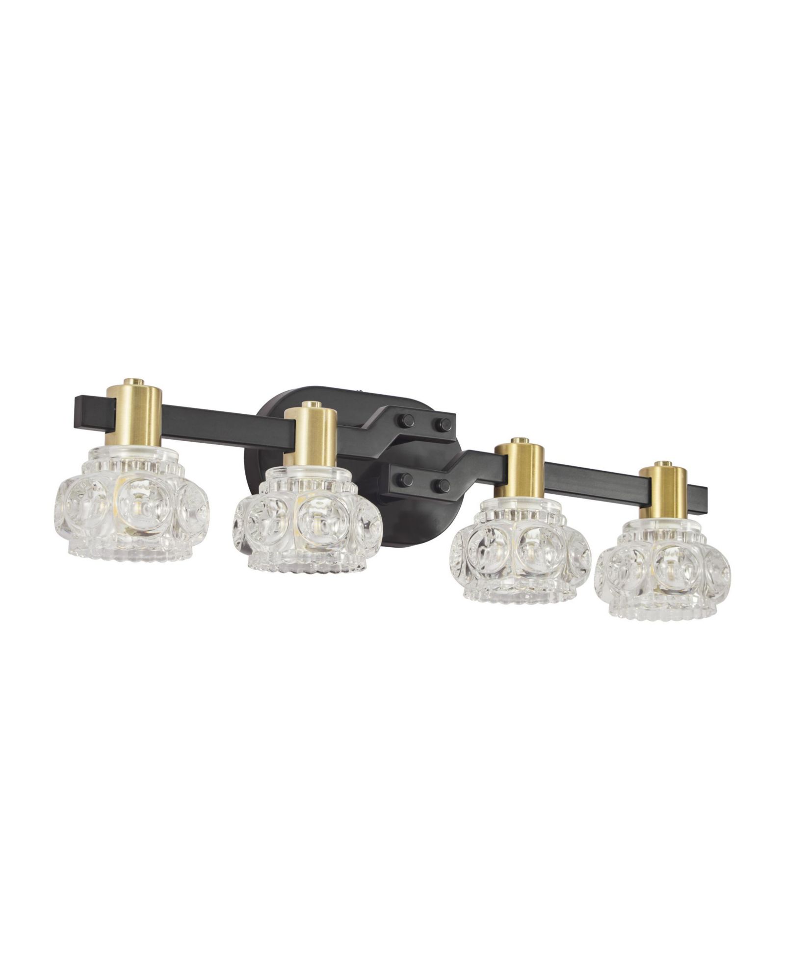 BUSDAYS 24" Vintage 4-Light Wall Sconce with Clear Crystal Shades, Iron Finish Vanity Light Fixture for Bathroom or Hallway (No Bulbs)