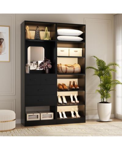 Aheaplus Set of 2 Free-standing Closet System with Drawers and Hanging Rods for Reach-in/ Walk-in Closet