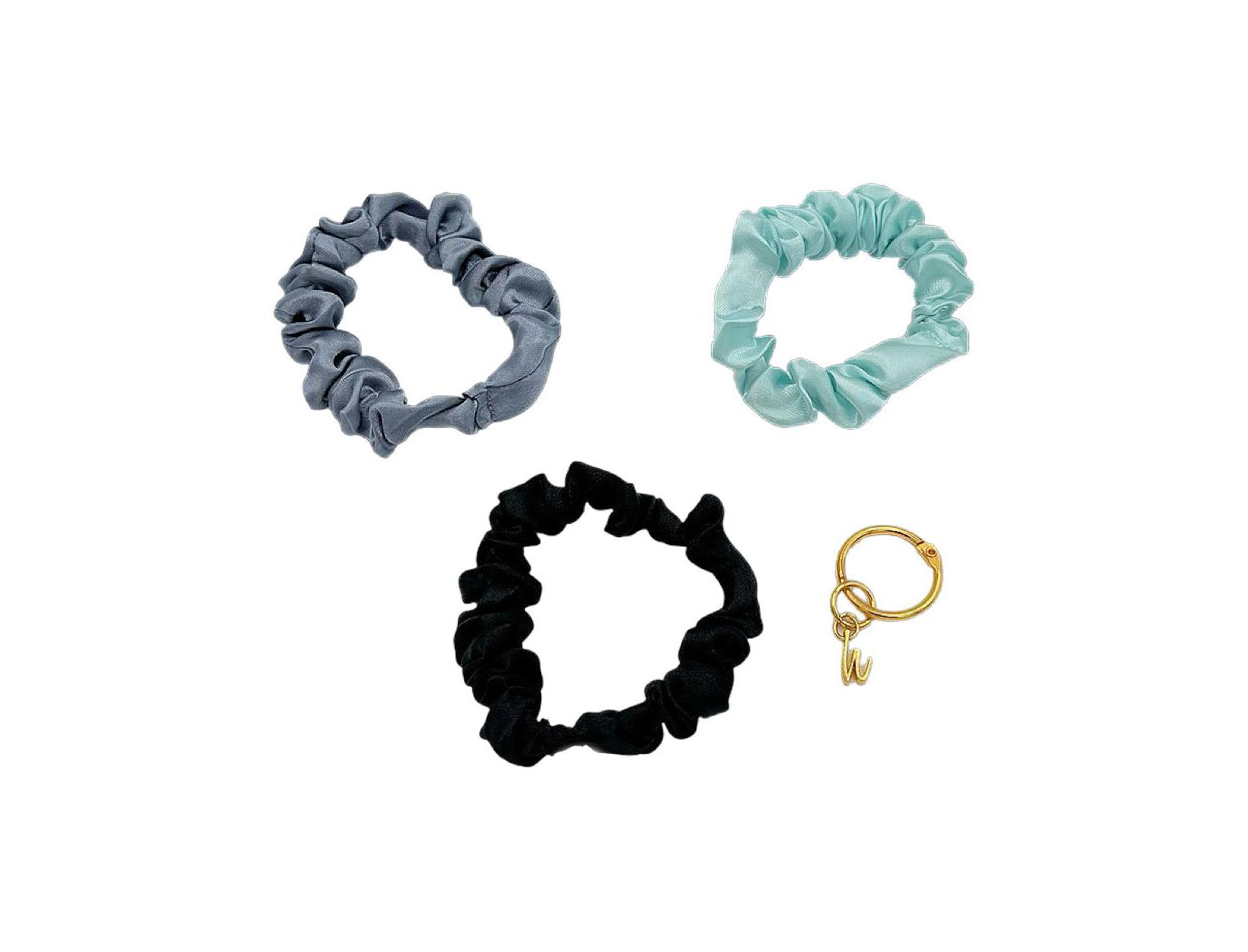 Headbands of Hope Women's Satin Scrunchie Set - Black, Gray, Light Blue