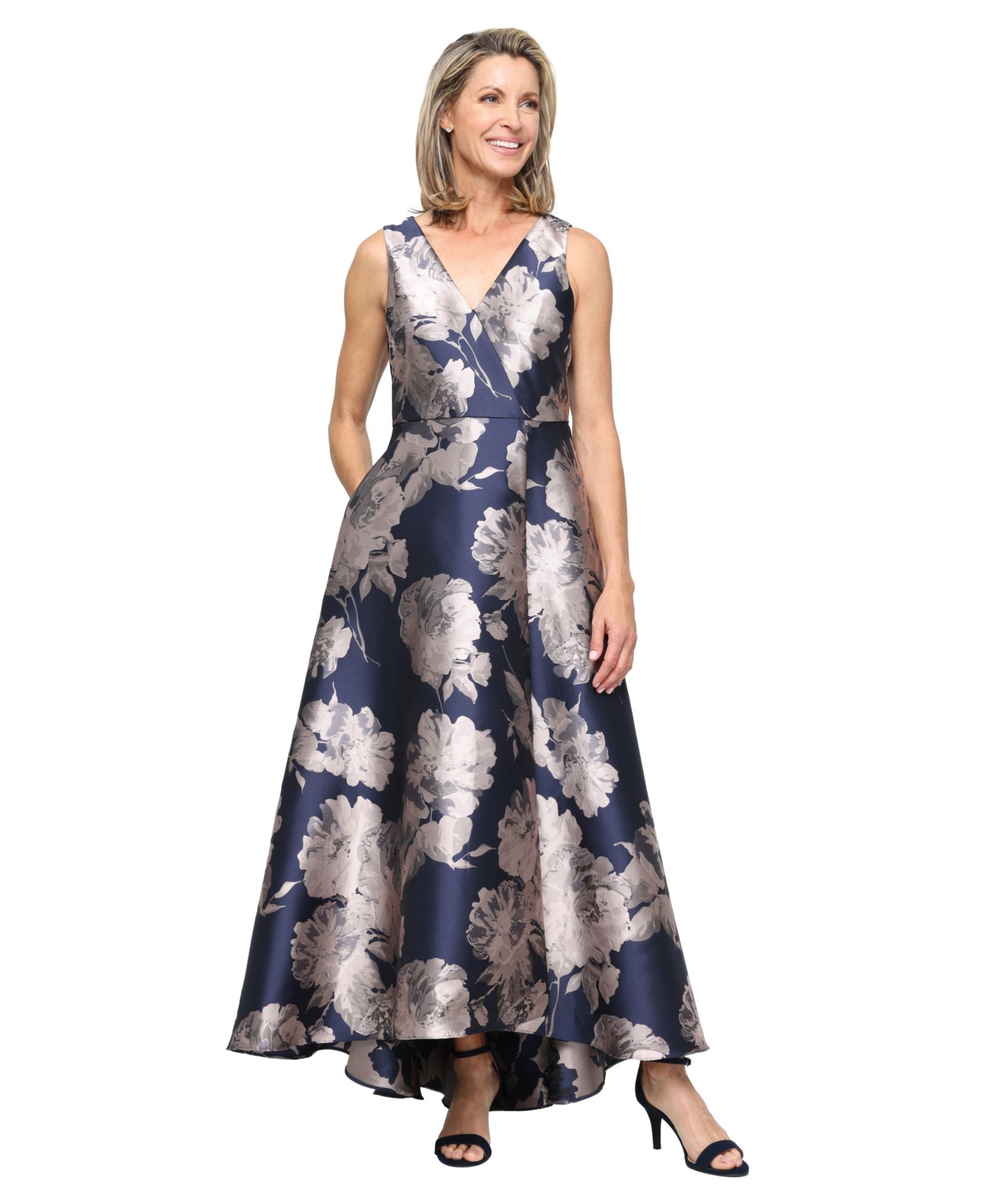 SL Fashions Women's Sleeveless Printed High-Low Dress
