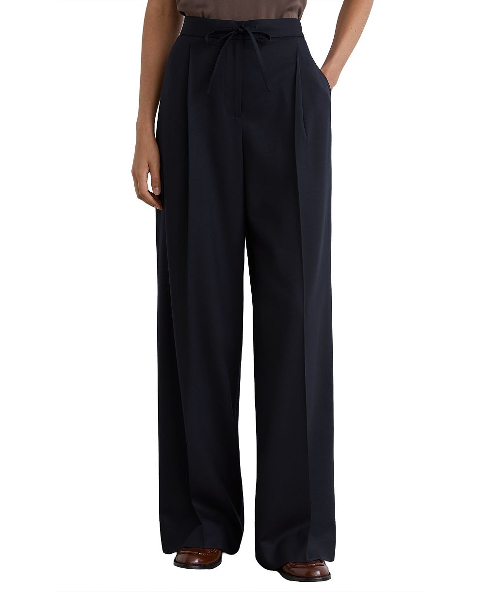 REISS Petite Solene Pleated Drawstring Wool-Blend Wide-Leg Trousers