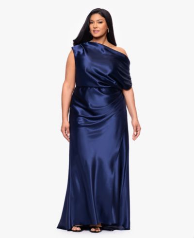 Вечернее бальное платье Betsy & Adam Plus Size с асимметричным вырезом
