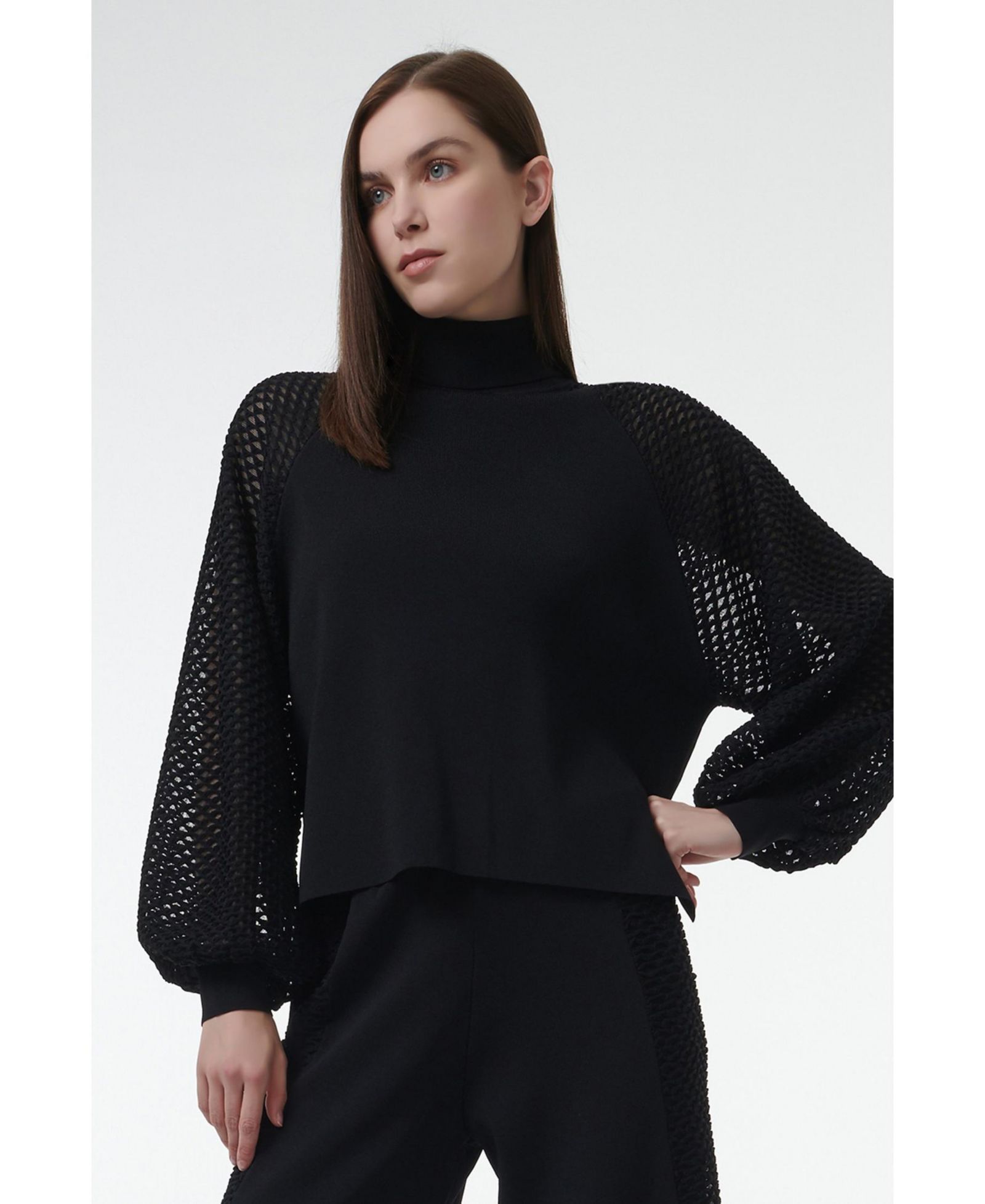 Leem Women's Mesh Sleeve Knitted Sweater