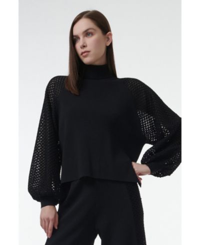 Leem Women's Mesh Sleeve Knitted Sweater