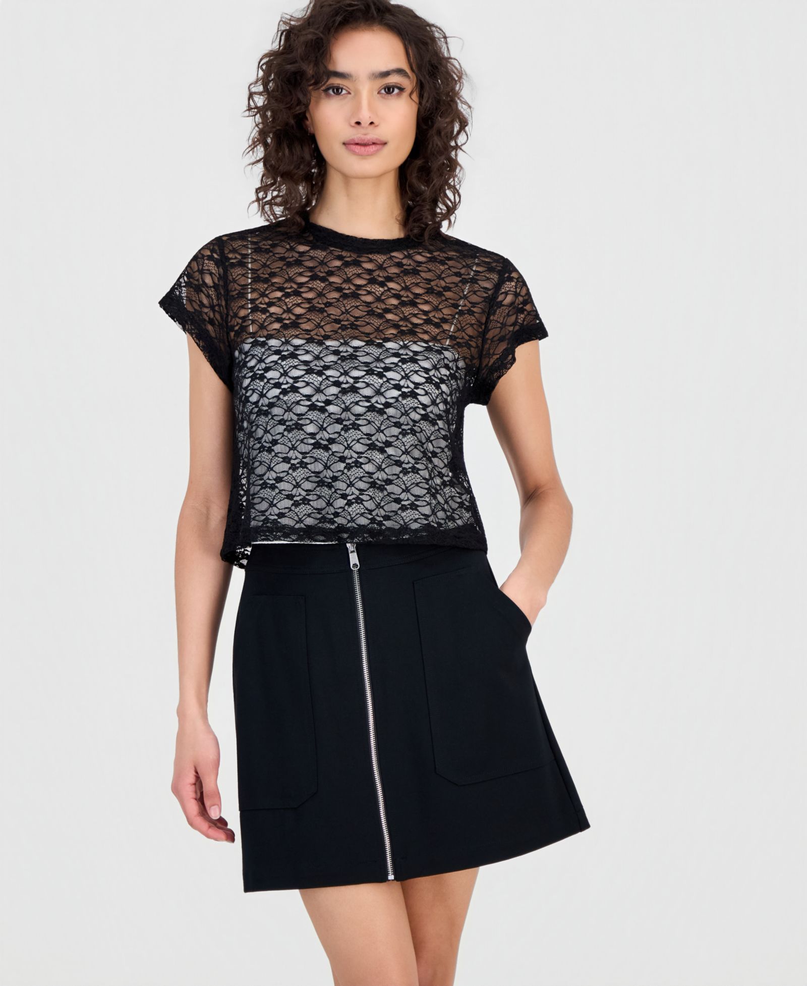 Bar III Women's Boxy Lace T-Shirt, Macy's Exclusive