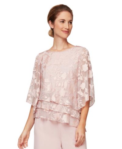 Alex Evenings Women's Burnout Asymmetrical Triple Tier Hem Boat Neck Top