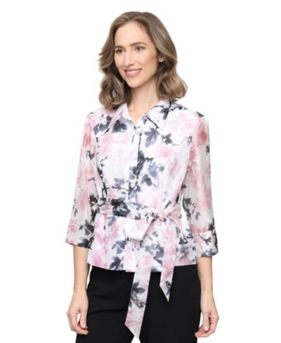 Alex Evenings Women's Printed Yoryu Collared Top