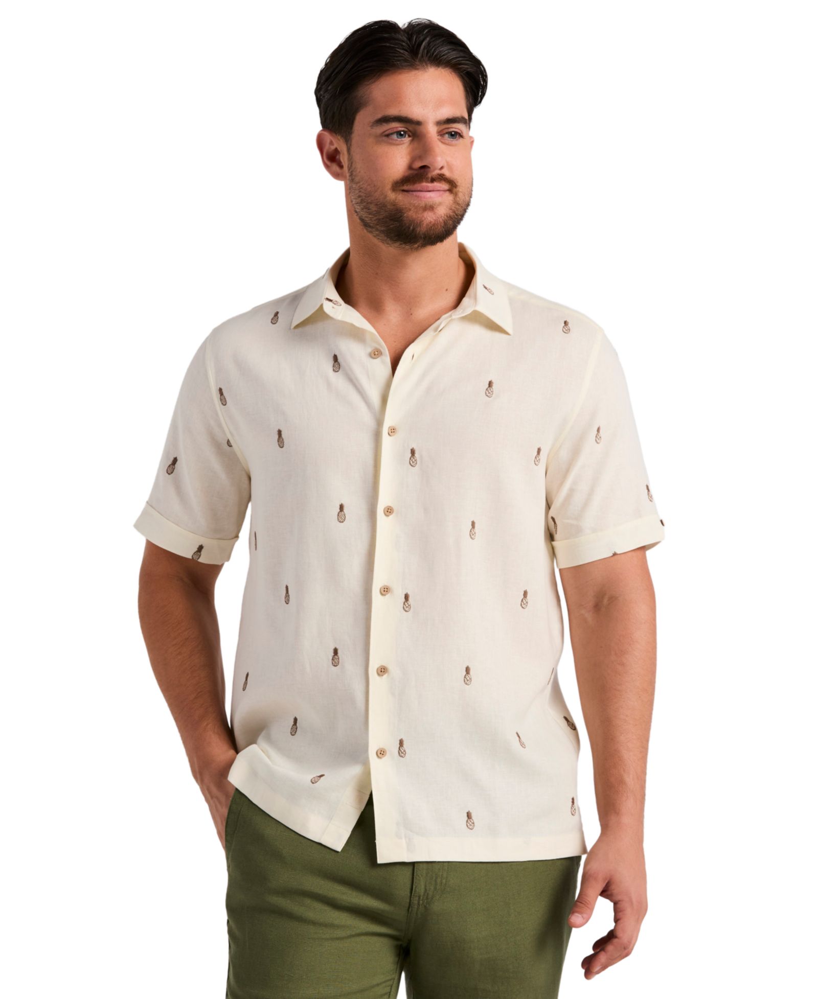 Cubavera Men's Pineapple Embroidered Shirt