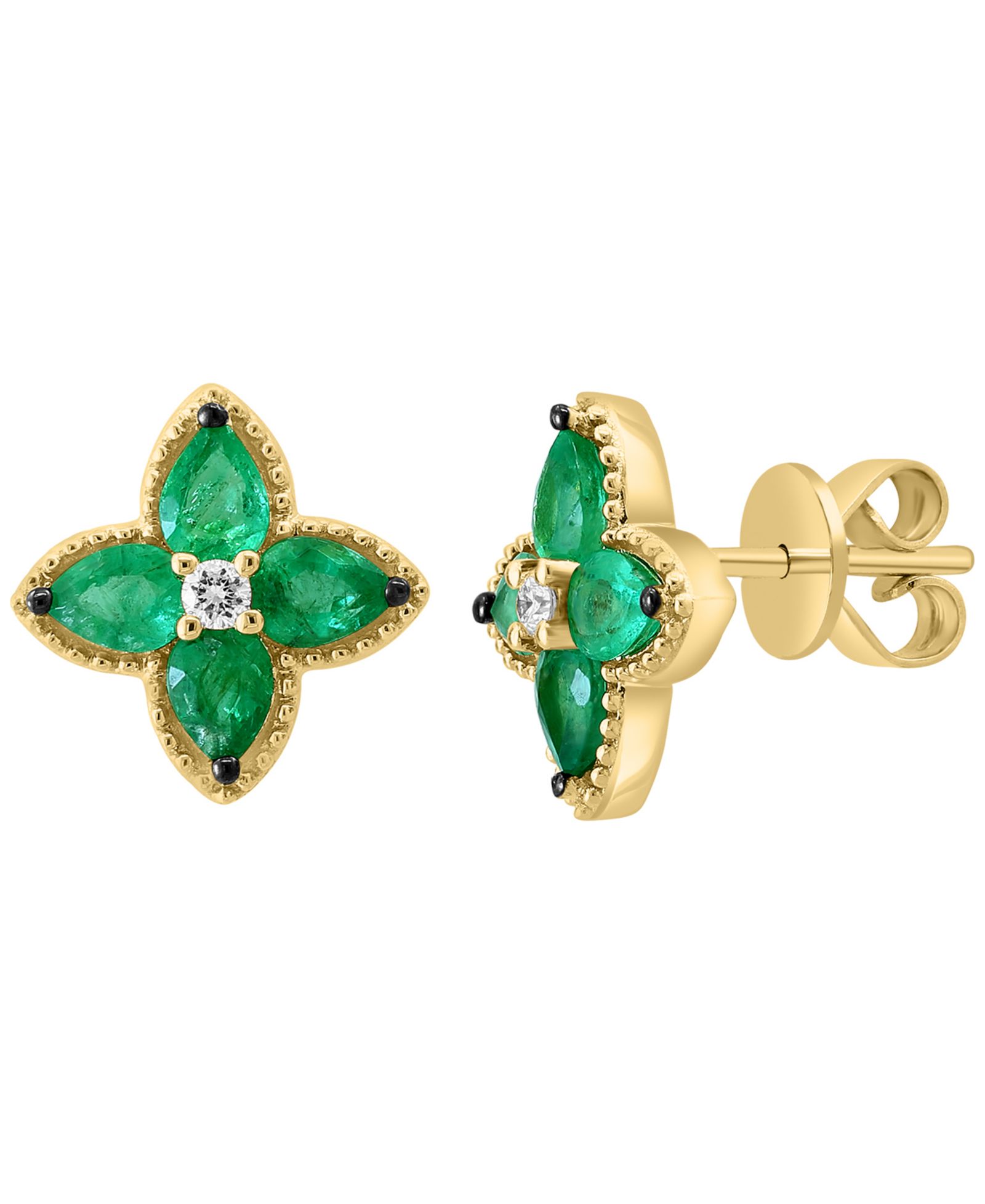 Серьги EFFY Collection Emerald (1-1/6 ct. t.w.) & Diamond (1/20 ct. t.w.) в 14k Yellow Gold