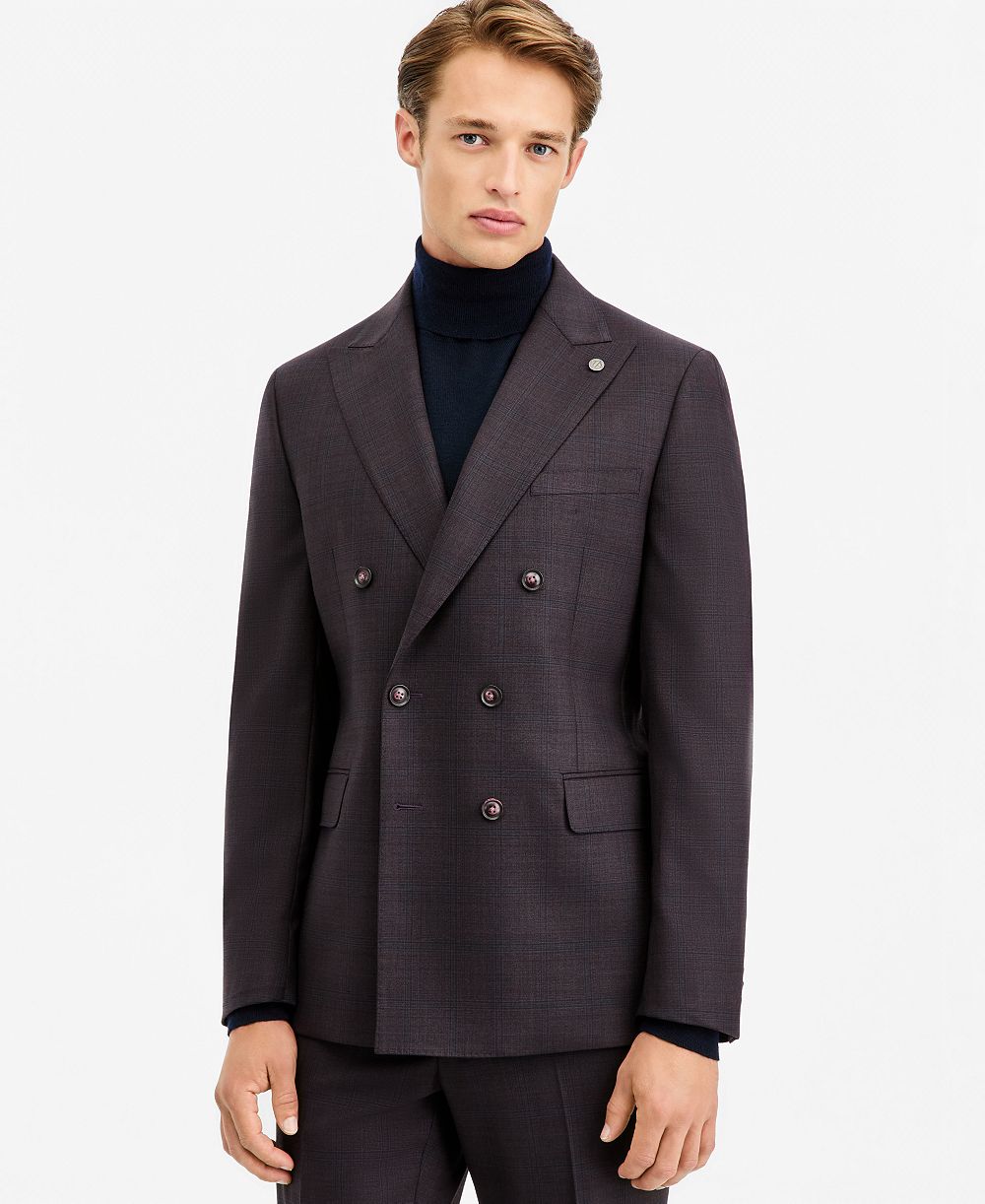 Ted by Ted Baker Men's Modern-Fit Burgundy Plaid Suit Separate Double-Breasted Jacket