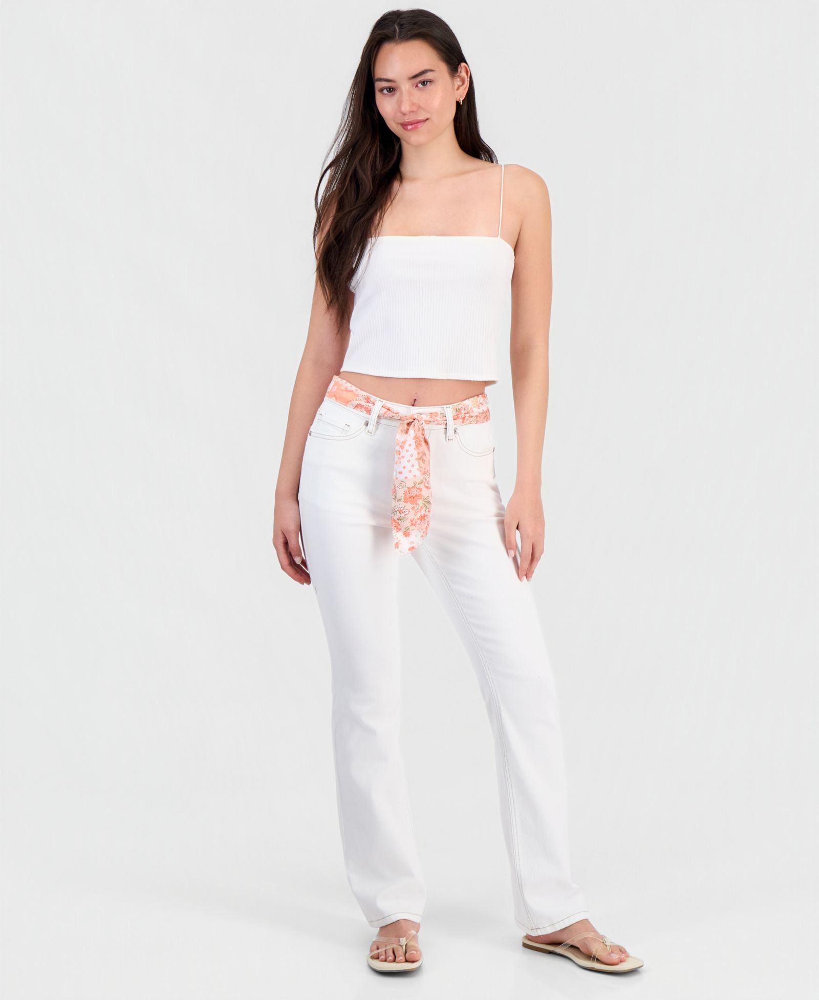 Madden Girl Juniors' Mid-Rise Scarf-Belt Bootcut Jeans