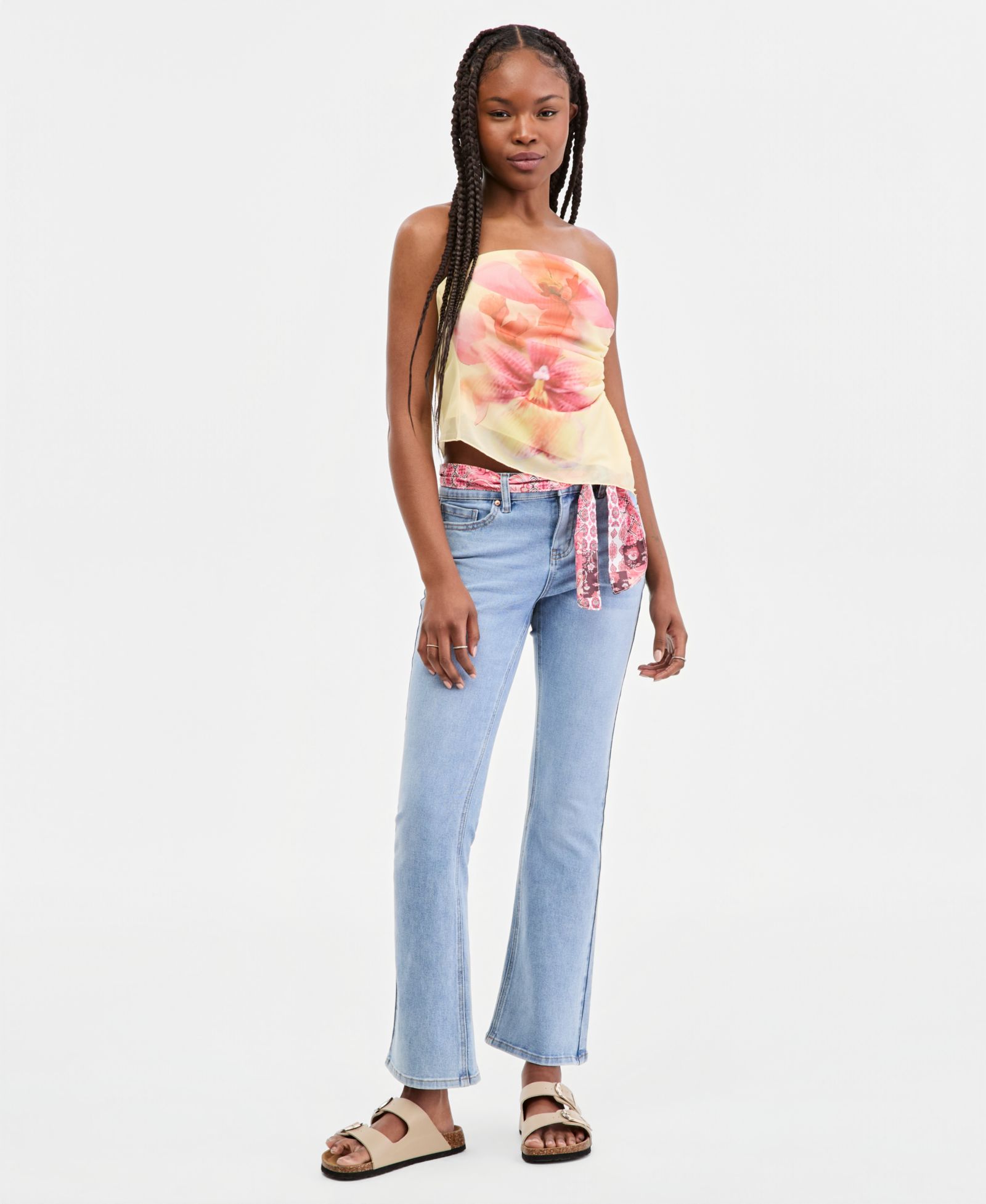 Madden Girl Juniors' Mid-Rise Scarf-Belt Bootcut Jeans