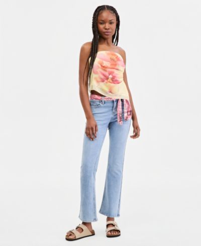 Madden Girl Juniors' Mid-Rise Scarf-Belt Bootcut Jeans