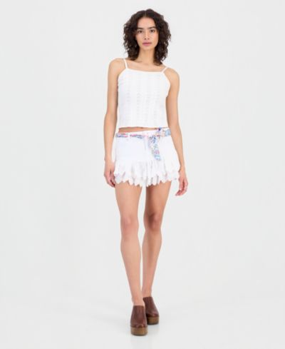 Madden Girl Juniors' Scarf-Belt Eyelet-Hem Miniskirt