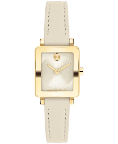 Movado Women's Bold Evolution 2.0 Mini Tank Swiss Quartz Chalk Leather Watch, 20x23mm