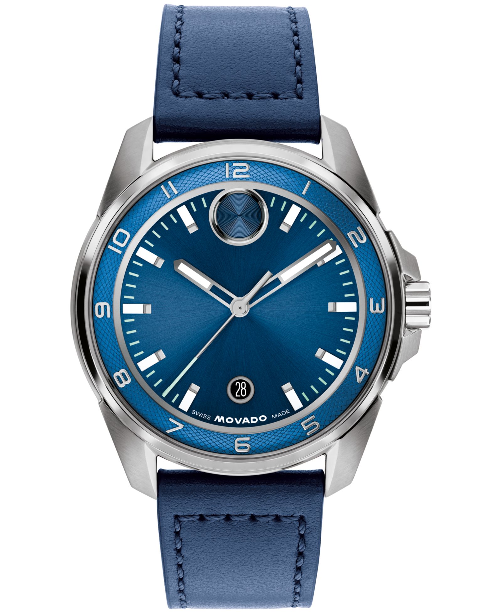 Movado Мужской Bold Verso S Swiss Quartz Navy Leather Watch, 42mm