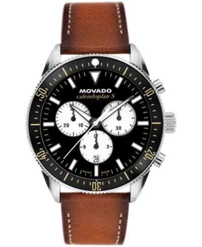 Мужские часы Movado Calendoplan S Swiss Quartz Chrono, Cognac Leather, 42mm