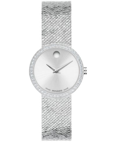 Женские часы Movado Museum Velura Lab Grown Diamond Swiss Quartz Stainless Steel, 25mm