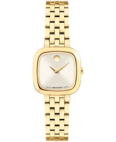 Movado Женские часы Museum Classic Cushion Swiss Quartz Light Yellow PVD Steel, 22mm