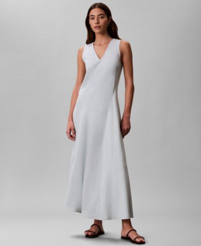 Calvin Klein Women's Tencel Blend Panel V-Neck Midi Dress