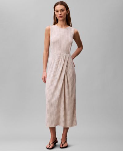 Calvin Klein Women's Printed Jersey Round Neck Sleeveless Midi Dress