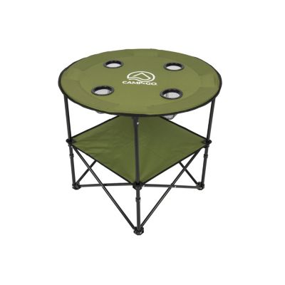 Camp & Go 28" Round Lightweight Fabric Portable Folding Beach Table with Cupholders, Green