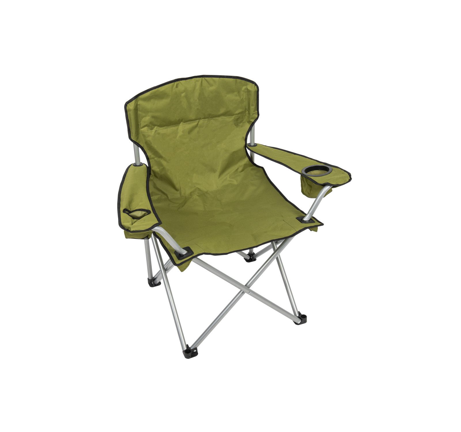Camp & Go Heavy-Duty Folding Quad Outdoor Camping Chair, Portable Folding Camp Chair with Wide Seat, Cup Holders, and Carry Bag, Green