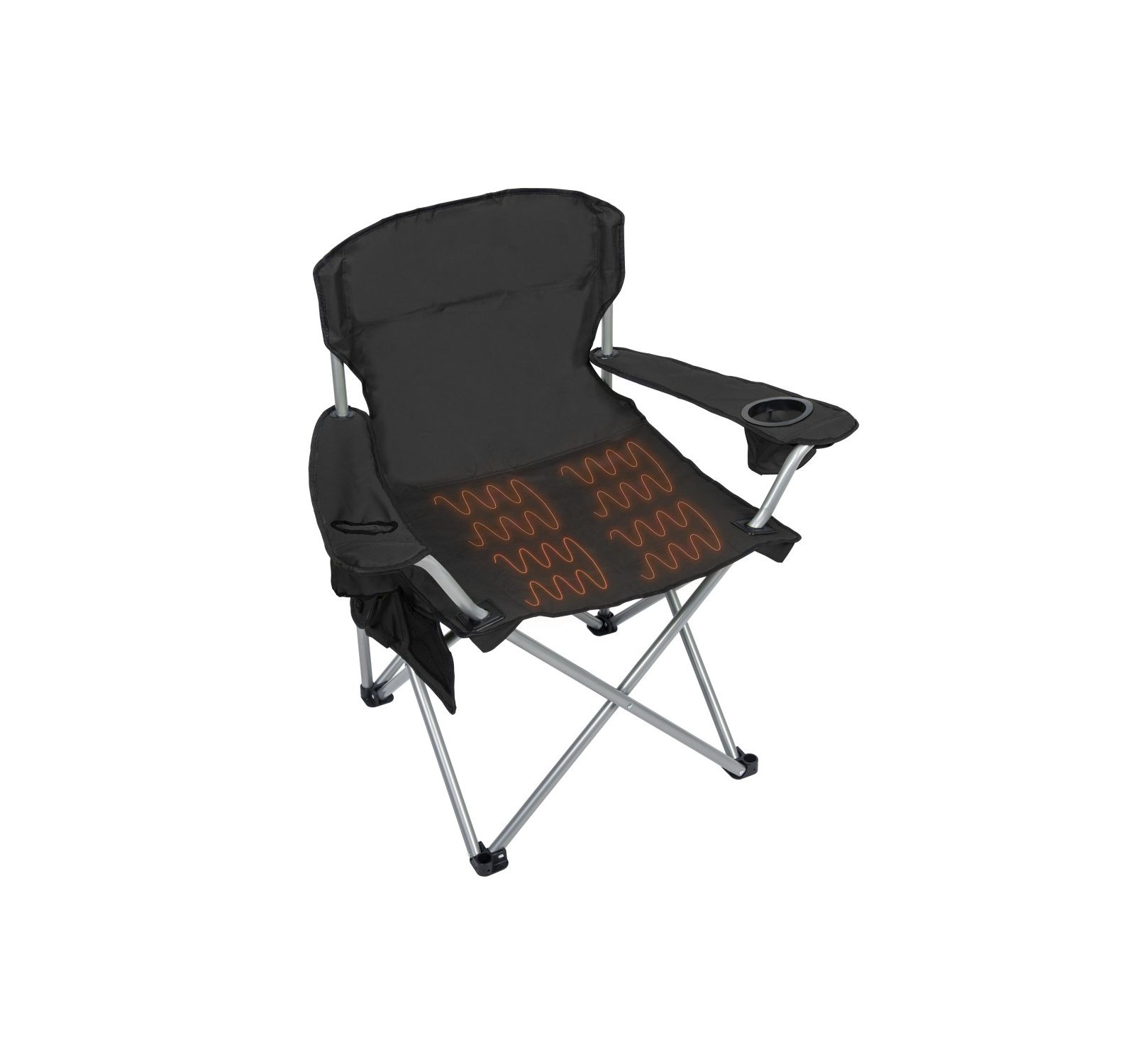 Складной кемпинговый стул Camp & Go с подогревом, USB-кабелем 18" и подстаканником, черный