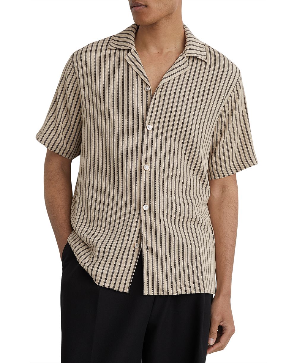 REISS Men's Griff Textured Stripe Cuban Shirt