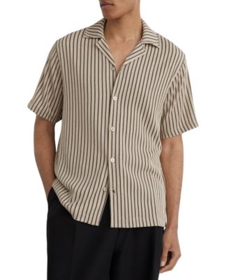 REISS Men's Griff Textured Stripe Cuban Shirt