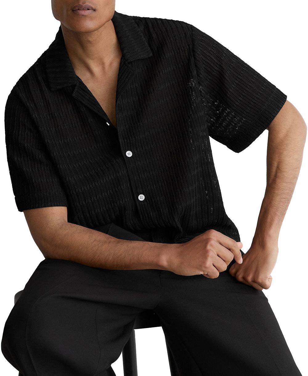 REISS Men's Sid Crochet Cuban Shirt