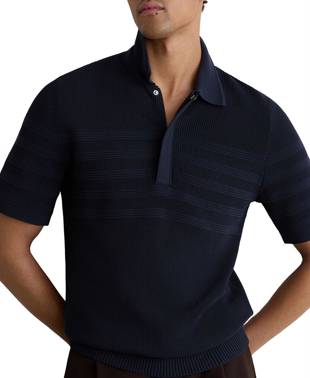 Мужская рубашка-поло REISS Falklands Cotton-Blend Textured-Knit Half-Zip