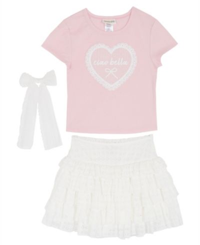 Rare Editions Girls' 7-12 Graphic T-Shirt and Lace Tiered Skort, 2-Piece Set