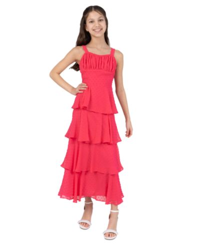 Детское платье Rare Editions 7–16 Chiffon Clipdot Ruched Bust Bodice 4-Tier Ruffle
