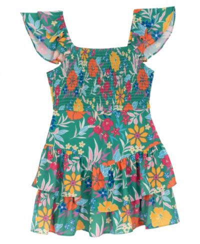 Rare Editions Girls' 7-16 Printed Smocked Dressy Romper