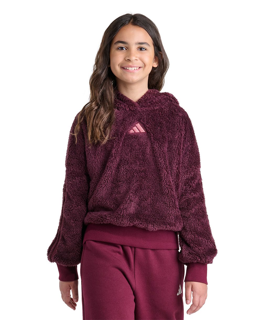 adidas Girls' 8-16 Drop-Shoulder Sherpa Pullover Hoodie