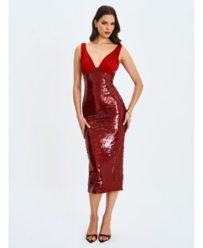 Женское платье Miss Circle Shanelle Crimson Sequin Plunging Midi