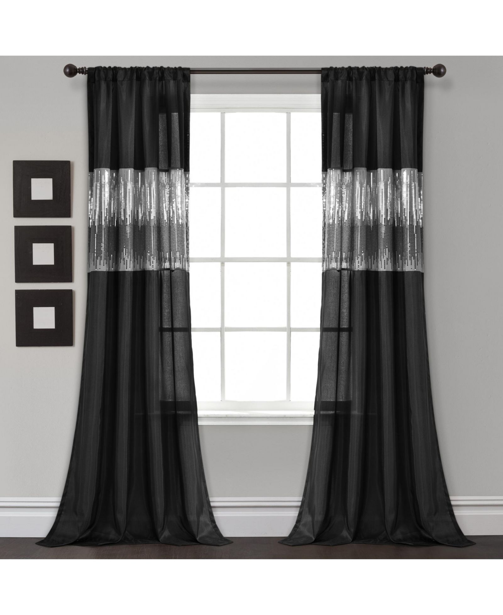 Lush Decor Night Sky Window Curtain Panel Sequin Backdrop Curtain - Room Darkening Curtains