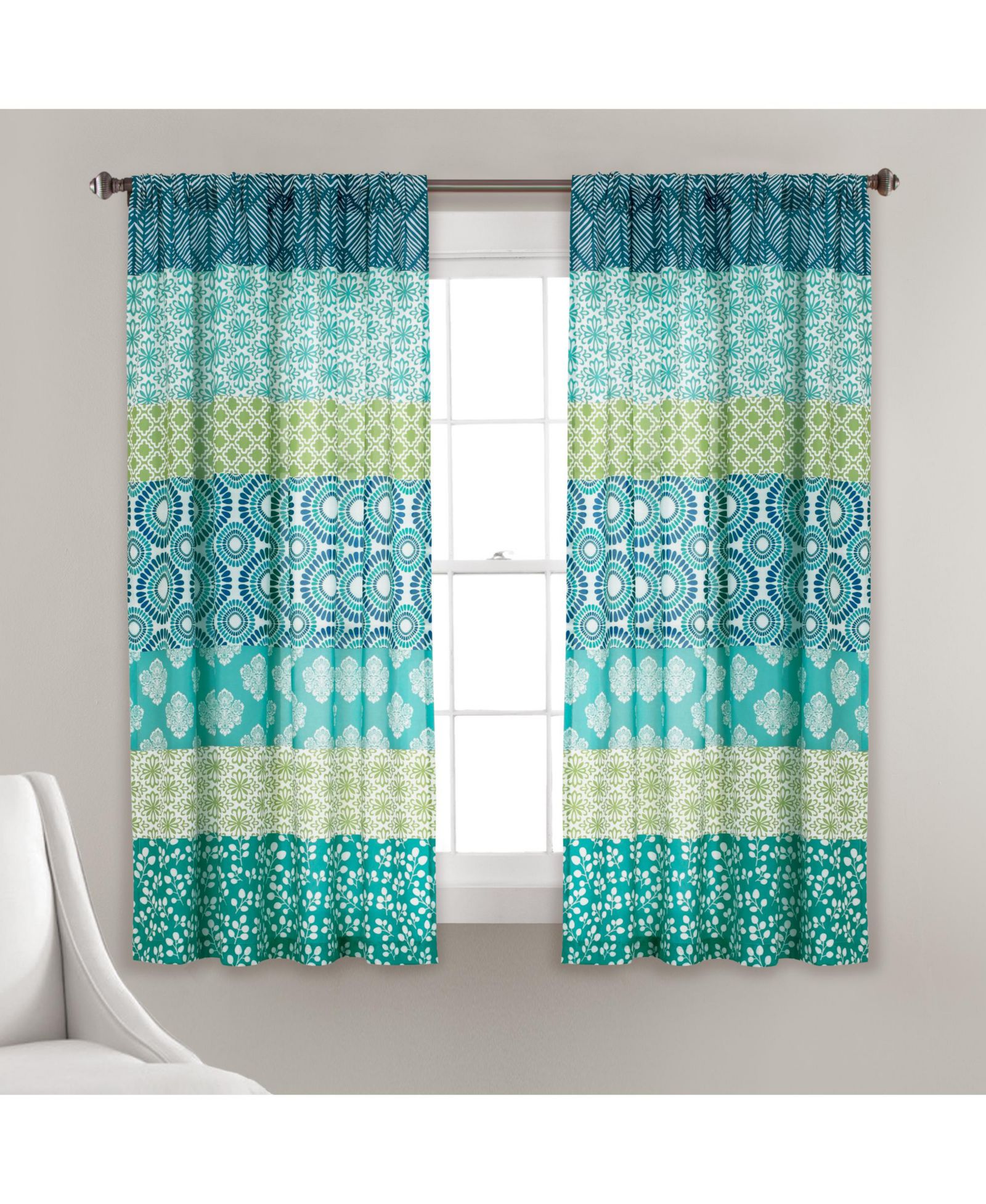 Lush Decor Bohemian Stripe Window Curtain Panels, Pair 52" W x 63" L - Light Filtering Curtains