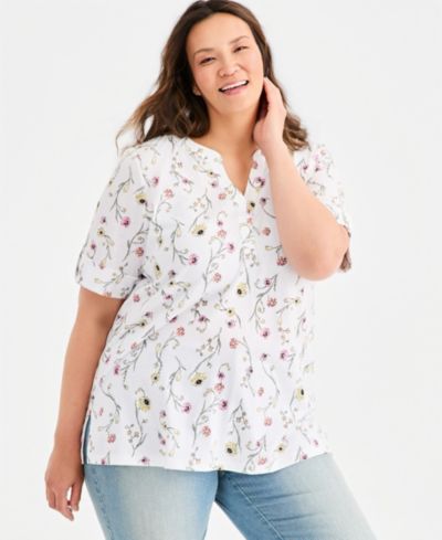 Женская туника Style & Co Plus Size Printed Roll-Tab Split-Neck