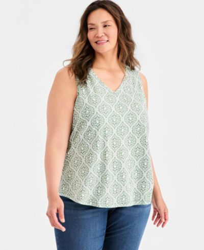 Style & Co Plus Size Printed V-Neck Tank Top, Macy's Exclusive