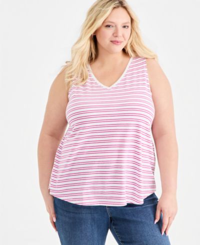 Style & Co Plus Size Printed V-Neck Tank Top, Macy's Exclusive