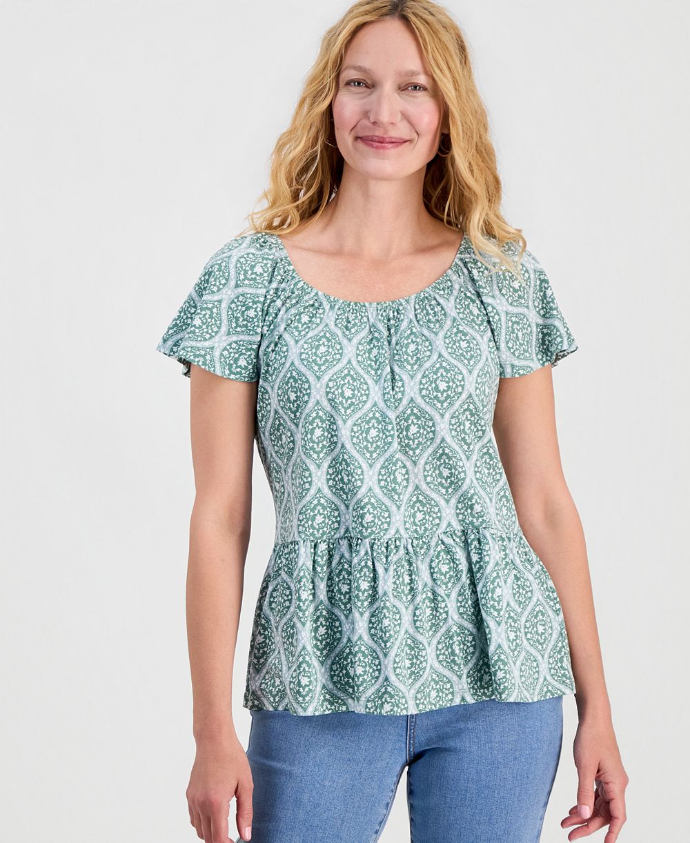 Женский топ Style & Co Printed Peplum Scoop-Neck