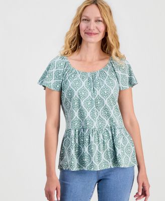 Style & Co Women's Printed Peplum Scoop-Neck Top, Macy's Exclusive