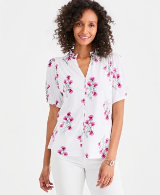 Style & Co Женский Printed Split-Neck Knit Top