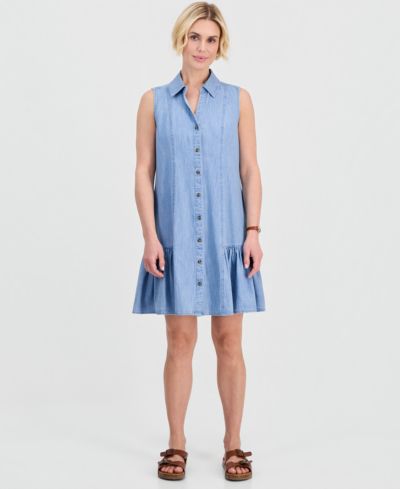 Женское хлопковое платье-рубашка Style & Co Petite Chambray