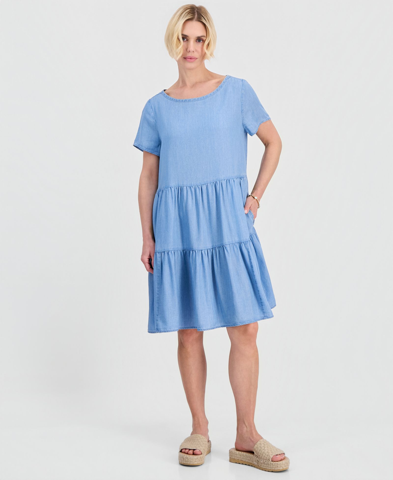 Платье Style & Co Petite с круглым вырезом и многослойным коротким рукавом