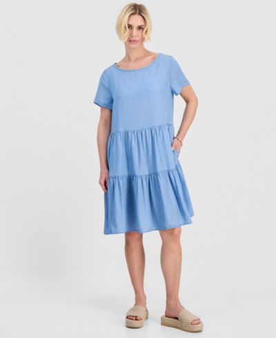 Платье Style & Co Petite с круглым вырезом и многослойным коротким рукавом